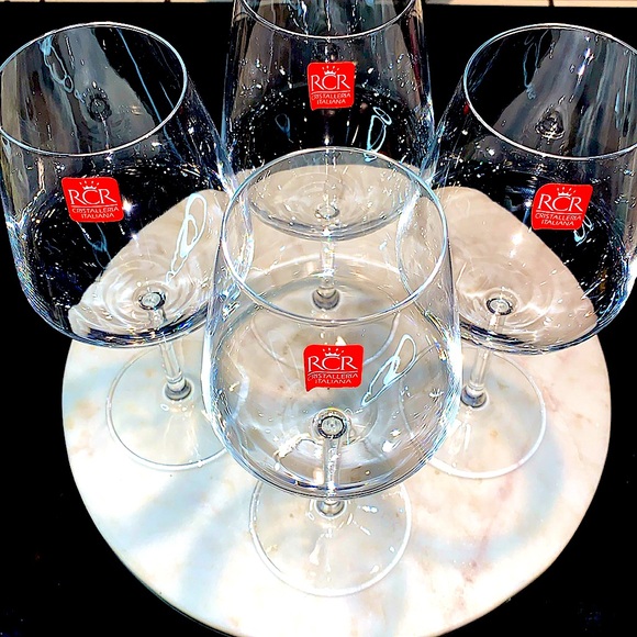 RCR CRISTALLERIA ITALIANA WINE GOBLETS 14.75 oz SET OF 4 CLEAR GLASS ITALY - Picture 3 of 8